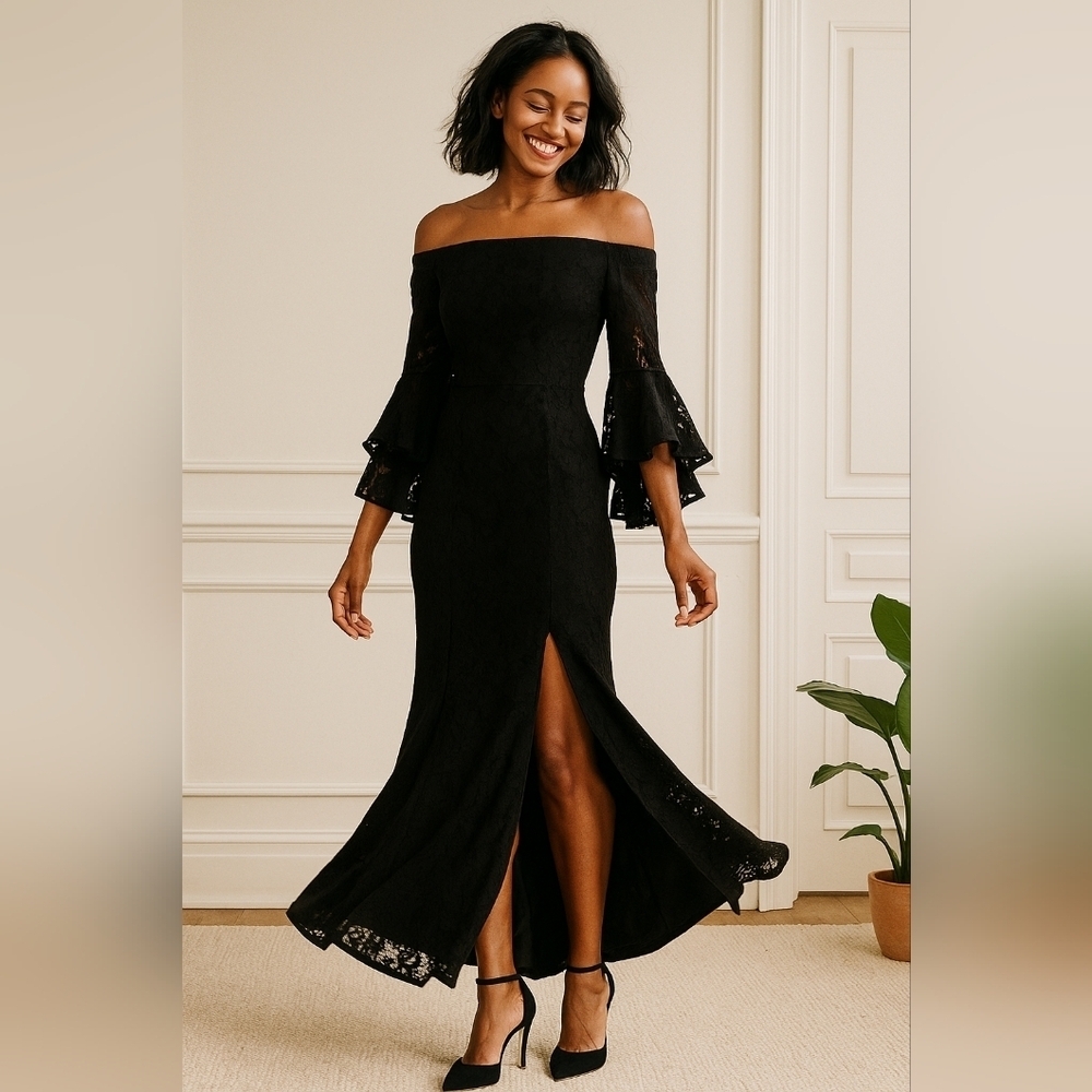 Source Unknown Black Lace Off-Shoulder Dress - Picture 7 of 8